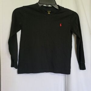 Polo Ralph Lauren Boys Black V-Neck Long‎ Sleeve Casual Cotton School Tee Sz 6